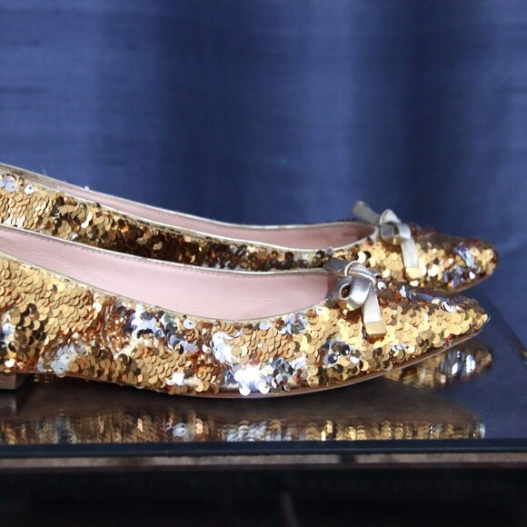 Kate Spade New York Emma Pointed-Toe Bow Ballerina Sequin Flats 8.5 - Picture 3 of 4